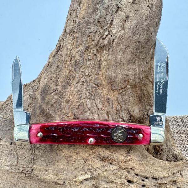 Hen And Rooster Vintage Red Jigged Bone Half Congress Knife Germany 322-BS (137)