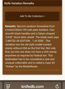 2000 CaseXX Snowshoe*ERROR*Nicknamed “The Outlaw” due to USA Stamping being left off.C info in pics.