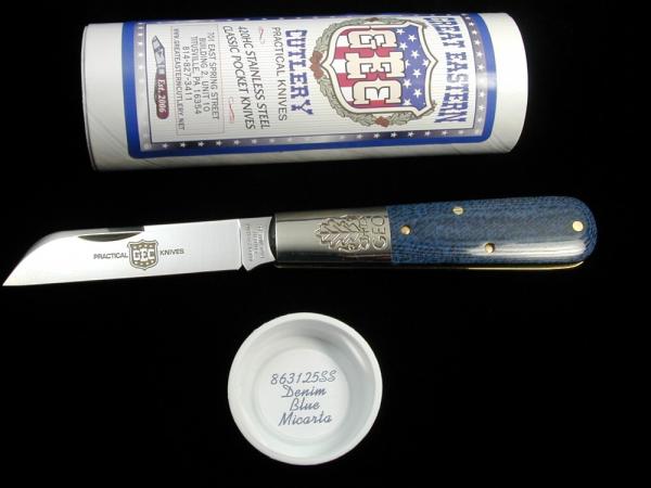 Great Eastern Cutlery GEC Smooth Denim Blue Micarta Boom Town Barlow Knife 863125 420HC Stainless