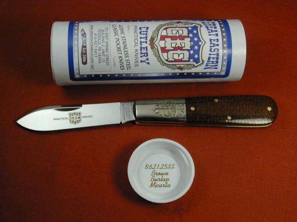 Great Eastern Cutlery GEC Smooth Brown Burlap Micarta Boom Town Barlow Knife 862125 420HC Stainless Great Eastern Cutlery GEC Smooth Brown Burlap Micarta Boom Town Barlow Knife 862125 420HC Stainless