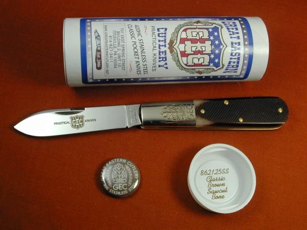 Great Eastern Cutlery GEC Classic Brown Sawcut Bone Boom Town Barlow Knife 862125SS 420HC Stainless