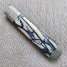 K'roo DragonFly Mammoth Ivory 4" clsd,Damasteel shield,blade,spring,bolsters,coa/slip