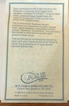 New in Display 1988 Case Rainbow Set of 5 with COA #2