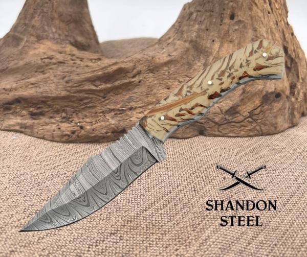 Damascus Snowpeak Hunter Fixed Knife 5