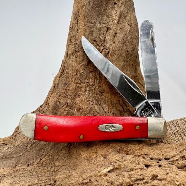 CASE XX USA 2001 6207 SMOOTH RED BONE MINI TRAPPER 2 BLADE POCKET KNIFE (168)