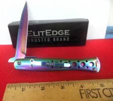 ELITEDGE SPRING ASSIST NEW IN BOX STILETTO 4-3/4" RAINBOW METAL SCALES