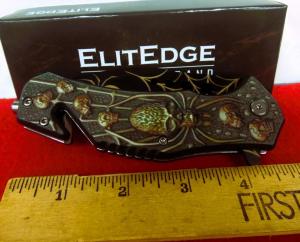 ELITEDGE SPRING ASSIST NEW IN BOX ARTISTIC SKULL amp SPIDER RESCUE KNIFE 4-34quot SUPER CATCH