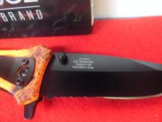 ELITEDGE THUMB STUD LINER LOCK RESCUE PART SERRATED ORANGE AND BLACK KNIFE APPROX 4-3/4
