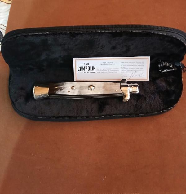 15"AGA CAMPOLIN "NICE" BUFFALO HORN ITALIAN SWITCHBLADE LIKE "NEW"