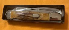 1994 Schatt & Morgan by Queen Swell Center Lockback Hunter w/Amazing Stag Handles. 1 of 600. Mint!