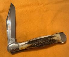 1994 Schatt & Morgan by Queen Swell Center Lockback Hunter w/Amazing Stag Handles. 1 of 600. Mint!