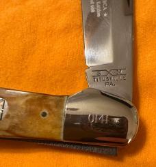 1994 Schatt & Morgan by Queen Swell Center Lockback Hunter w/Amazing Stag Handles. 1 of 600. Mint!