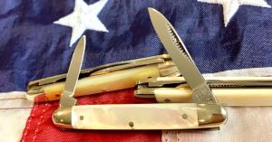 Bulldog Brand HAND MADE 2 Blade Pen Knife w/ Fiery Mother of Pearl Handles -NOS & Mint