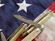 Bulldog Brand HAND MADE 2 Blade Pen Knife w/ Fiery Mother of Pearl Handles -NOS & Mint