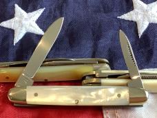 Bulldog Brand HAND MADE 2 Blade Pen Knife w/ Fiery Mother of Pearl Handles -NOS & Mint