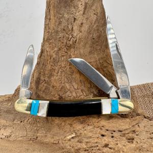 Elk Ridge Small Stockman Black Stone amp MOP Folding Stainless Pocket Knife 953MSC