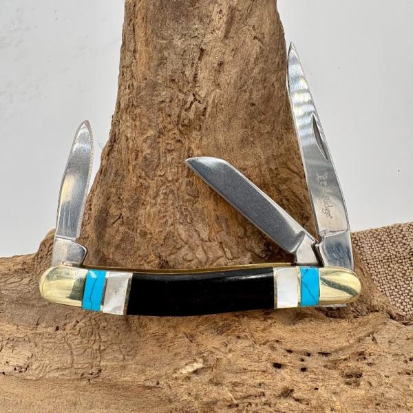 Elk Ridge Small Stockman Black Stone & MOP Folding Stainless Pocket Knife 953MSC