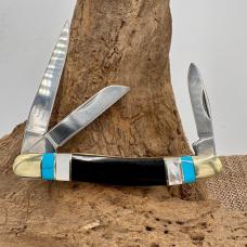 Elk Ridge Small Stockman Black Stone & MOP Folding Stainless Pocket Knife 953MSC