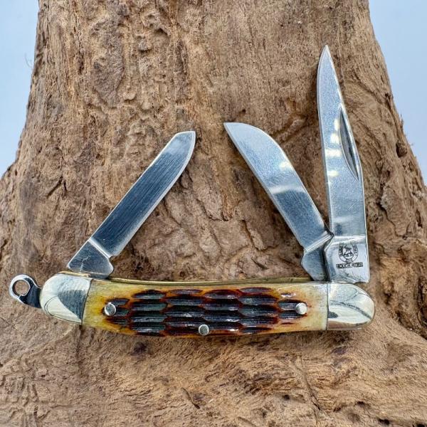 Rough Rider 2" Tiny Stockman Amber Jigged Bone Handle Pocket Knife w/Loop RR814