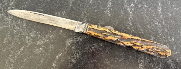 Antique J Lingard Pea Croft Sheffield England Folding Knife, Beautiful Stag 