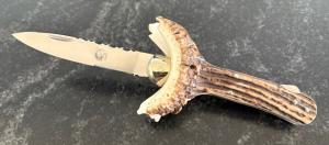 Vintage Lepre Presentation Folding Knife Beautiful Crown Stag Handle Maniago Italy