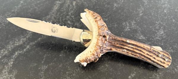 Vintage Lepre Presentation Folding Knife, Beautiful Crown Stag Handle, Maniago Italy
