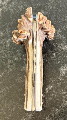 Vintage Lepre Presentation Folding Knife, Beautiful Crown Stag Handle, Maniago Italy