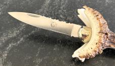 Vintage Lepre Presentation Folding Knife, Beautiful Crown Stag Handle, Maniago Italy