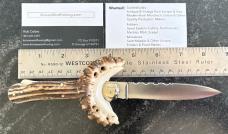 Vintage Lepre Presentation Folding Knife, Beautiful Crown Stag Handle, Maniago Italy