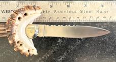 Vintage Lepre Presentation Folding Knife, Beautiful Crown Stag Handle, Maniago Italy