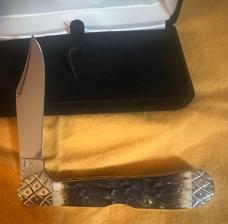 Case XX Custom Hand-Fired Peachseed Amber Bone Mini Copperlock from Wild Horse Customs & Joshua Kidd