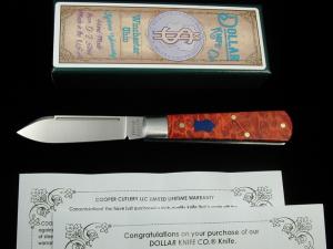 Dollar Knife Co. Red Burl Maple Wood with Blue Shield Jack Knife from Cooper Cutlery USA RBM BS