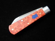 Dollar Knife Co. Red Burl Maple Wood with Blue Shield Jack Knife from Cooper Cutlery USA RBM BS