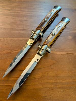 DUO OF FRANK BELTRAME 23CM 9" BAYONET & DAGGER STILETTO SET FRENCH HONEY HORN AUTOMATICS...NEW