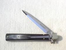 NEW A.G.A. CAMPOLIN 9" AUTOMATIC DOMINUS BRAZILIAN HORN LEVER LOCK, NICKEL SILVER BOLSTERS - W/BOX 