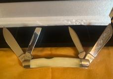 RARE KABAR 1988 #USC88 4 BLADE LARGE CONGRESS SMOOTH BONE KNIFE.  SERIAL # 280. MINT CONDITION!