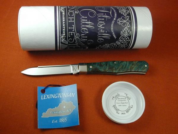 Titusville Cutlery Green Maple Burl Wood Lexingtonian Coffin Jack Knife Rare 1 of 15 COA USA Made
