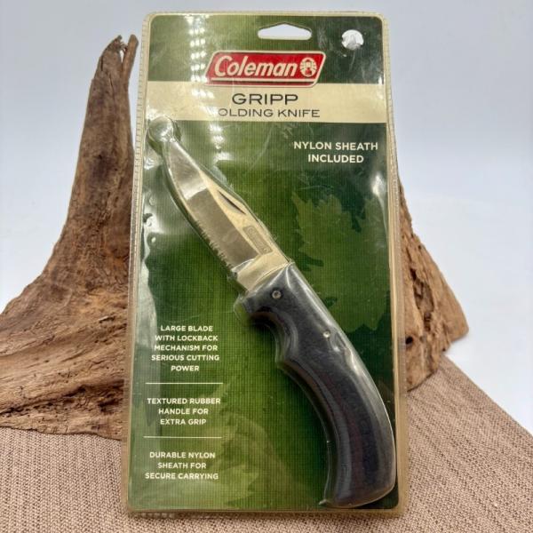 COLEMAN POCKET KNIFE 4 1/2" CLOSED RUBBER HANDLE 440 SS BLADE SERRATED NYLON SH
