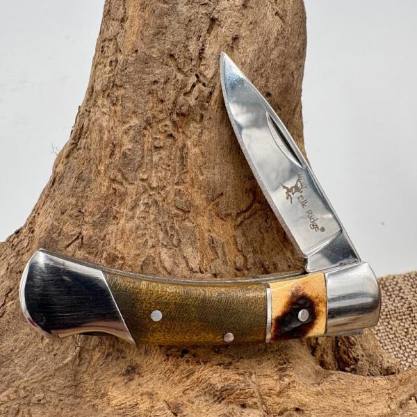 Elk Ridge Drop Point 5 1/8" Overall Lockback Knife Wood/ Stag Handle ER-127MSW