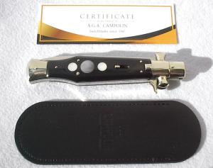 NEW AGA CAMPOILN 11" ( BLACK WIDOW ) BLACK HORN WITH MOTHER OF PEARL INLAYS 5MM BLADE MANIAGO ITALY