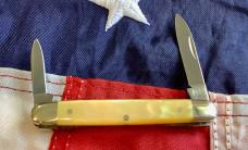 Bulldog Brand HAND MADE 2 Blade Pen Knife w/ Fiery Gold Lip Pearl Handles -NOS & Mint