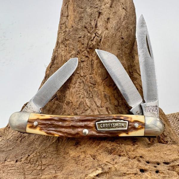 Craftsman USA 9553 Vintage Folding Pocket Knife Stockman 3 Blade Stagalon (139)