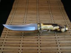 SCHRADE UNCLE HENRY 153UH GOLDEN SPIKE VINT. 80'S FIXED BLADE CARBON STEEL KNIFE, SHEATH, STONE, BOX