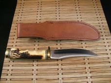 SCHRADE UNCLE HENRY 153UH GOLDEN SPIKE VINT. 80'S FIXED BLADE CARBON STEEL KNIFE, SHEATH, STONE, BOX