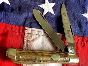 Vintage 1985 Hand Made Bulldog Brand 4” Trapper w/ Stag Handles & Our Best Blade Etch -NOS