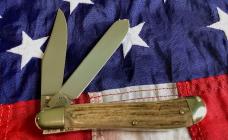 Vintage 1985 Hand Made Bulldog Brand 4” Trapper w/ Stag Handles & Our Best Blade Etch -NOS
