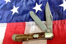 Vintage 1985 Hand Made Bulldog Brand 4” Trapper w/ Stag Handles & Our Best Blade Etch -NOS