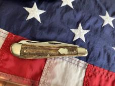 Vintage 1985 Hand Made Bulldog Brand 4” Trapper w/ Stag Handles & Our Best Blade Etch -NOS