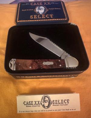2005 Case Select Large Copperlock wExotic Amboyna Wood Handles Worked BladeBack SpringampFluted Bs