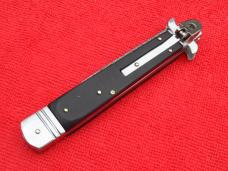 9"  Leverlock Leveretto style Stiletto switchblade knife ebonywood Handles Damascus Blade